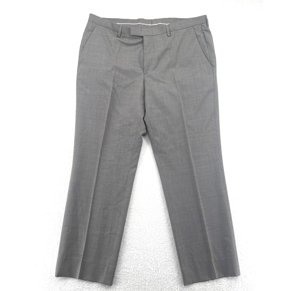 Hugo Boss 100% Virgin Wool Mens Suit Dress Pants‎ 36x28 Grey Sharp1 Micro Check